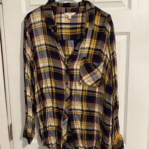 Terra & Sky Yellow Navy Plaid Button-Down Shirt